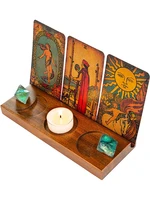 wooden tarot card candle display holder wood triple moon stand altar supplies divination tools home bedroom office decoration