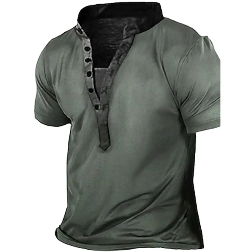 Мужская Однотонная футболка Henley новинка футболки с 3D-принтом модная уличный топ