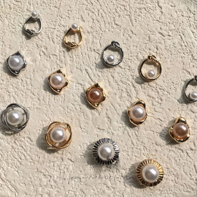 

10Pcs Retro Irregular Pearl Alloy Nail Decoration Japanese Multi-Shapes 3D Nail Art Gold Silver Designer Charms For Gel Polish
