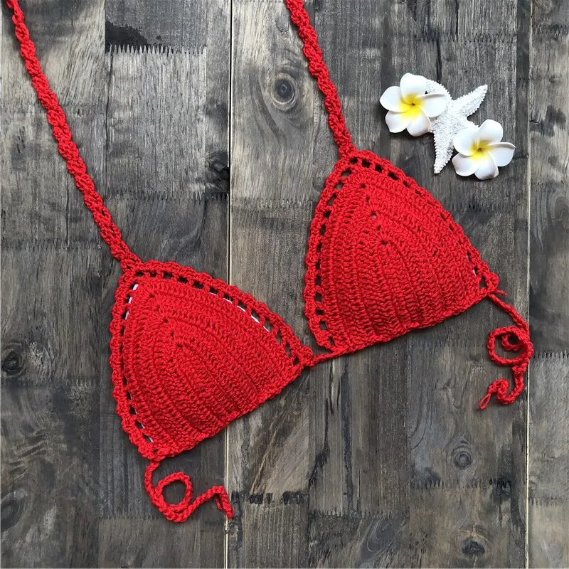 

Swimsuit Female bathing suit biquinis feminino 2022 Sexy Bikini Top Crochet Strips Bandage Swimwear Beachwear Women Bikini Tops