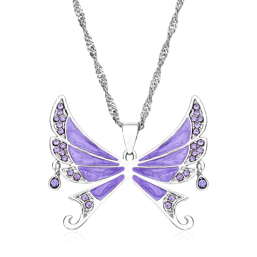 

New Winx the Club Pendant Zircon Enamel Butterfly Necklace Friends Birthday Party Gift Cosplay Jewelry Accessories