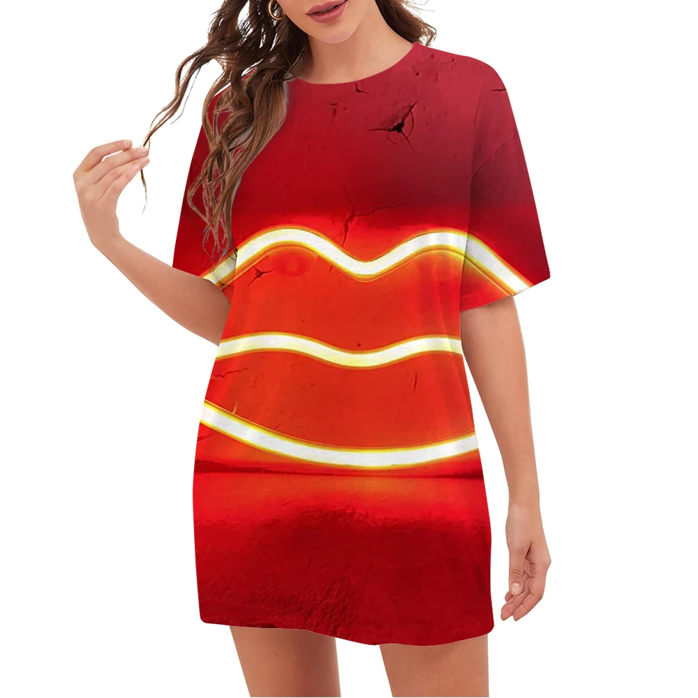 

CLOOCL Fashion Women T-shirt Gorgeous Red Lips Pattern 3D Print Loose Casual Short Sleeve Crew Neck Tee Female Oversized Tops