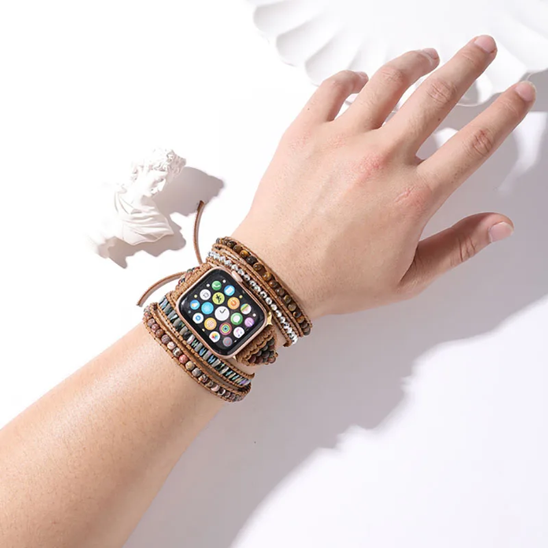 life Tree Bracelet Band For Apple Watch 38 40 42 44mm Bohemia Strap Compatible for iwatch Series 7654321 vintage bead Wristband