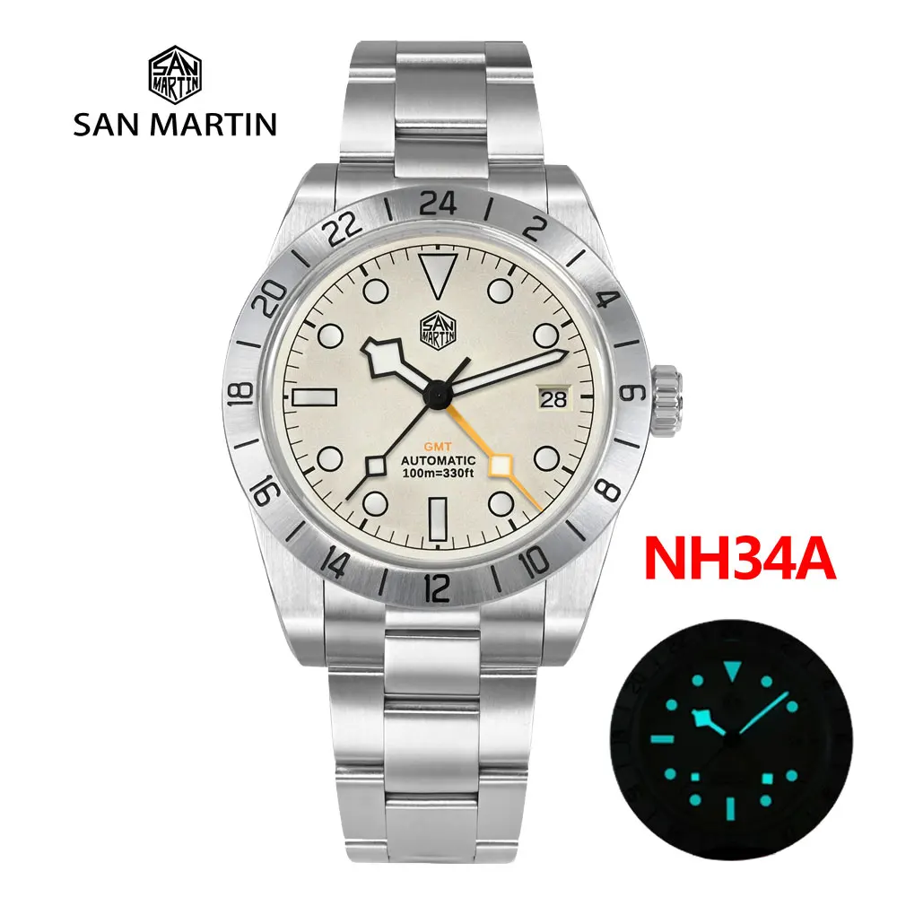 

San Martin BB GMT Automatic Mechanical Watch For Luxury Men Dress Bracelet With Sapphire And Date 39mm Model BGW9 Men's watch