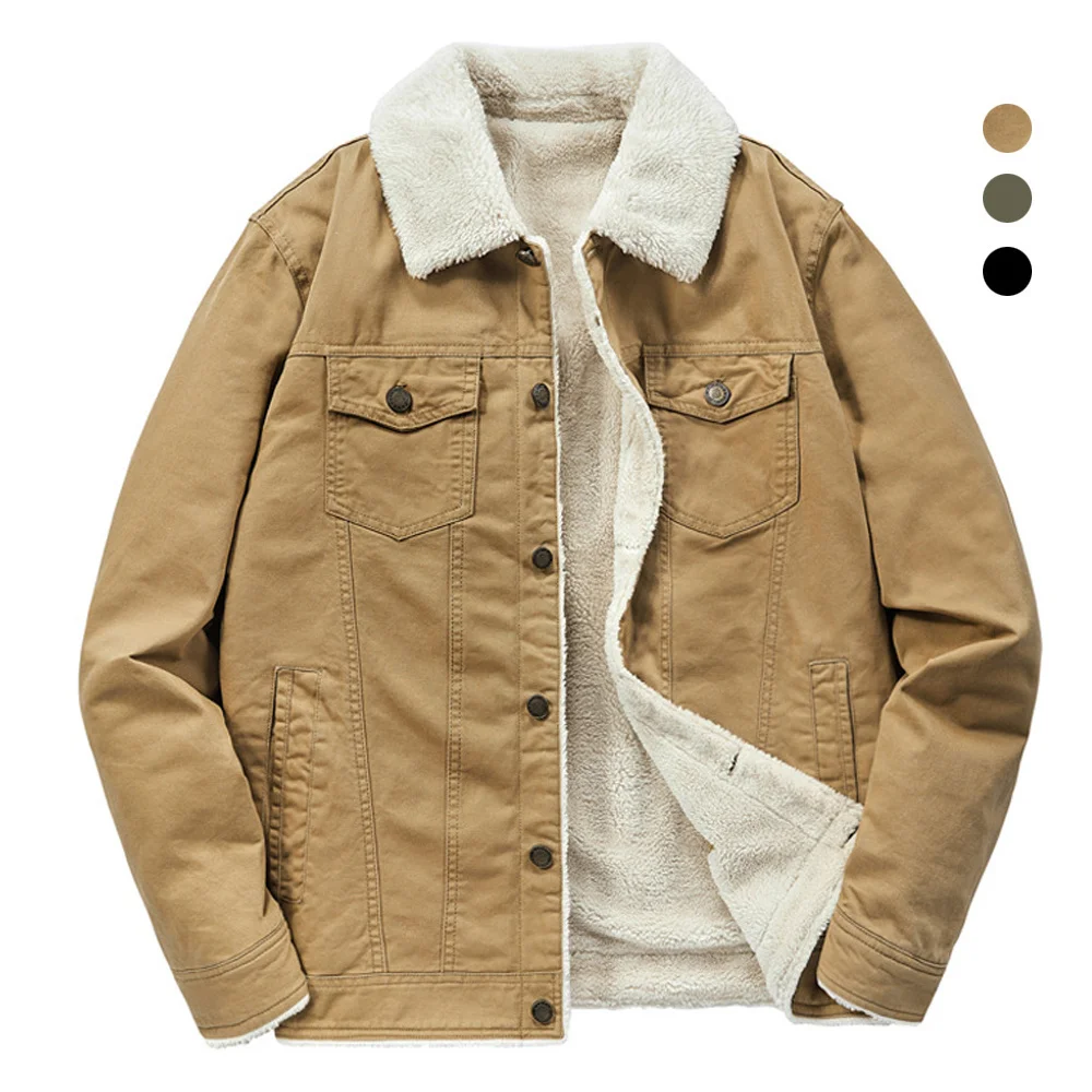 

Мужская Флисовая Куртка-бомбер с подкладкой из искусственного ягненка