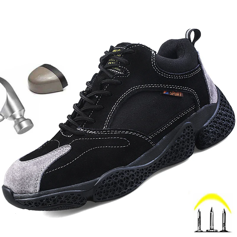 

Men Sport Safety Shoes Male Work Boots Steel Toe Shoes Light Comfort Protective Shoes Anti-puncture Work Sneakers Indestructible