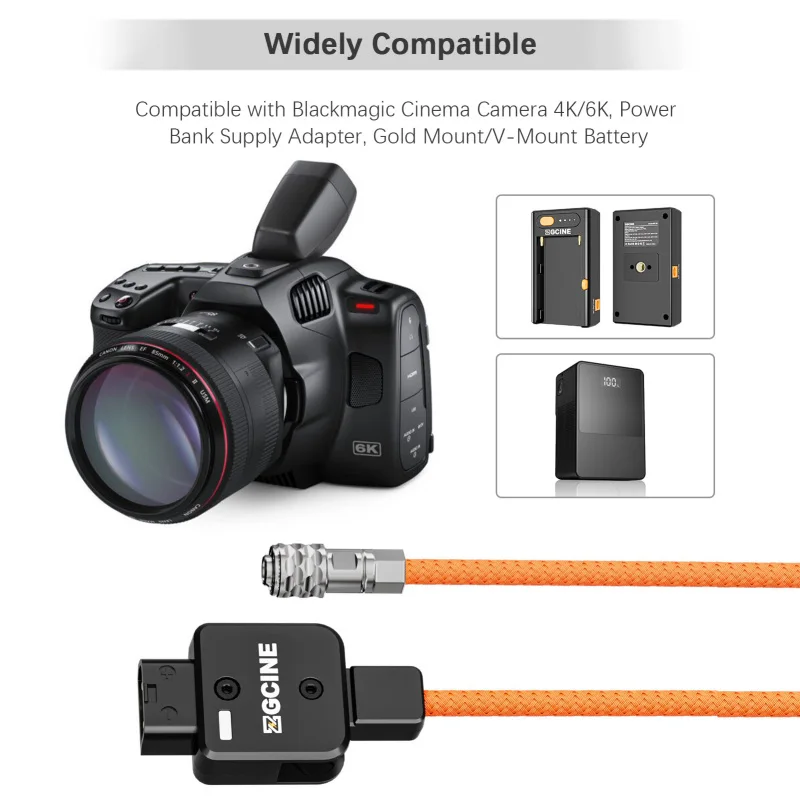 Фото ZGCINE DT-BMD D-Tap к 2-контактному силовому кабелю BMPCC 60 см 180 ° Вращающийся с плетеным проводом для карманной кинокамеры Blackmagic 4K 6K №5