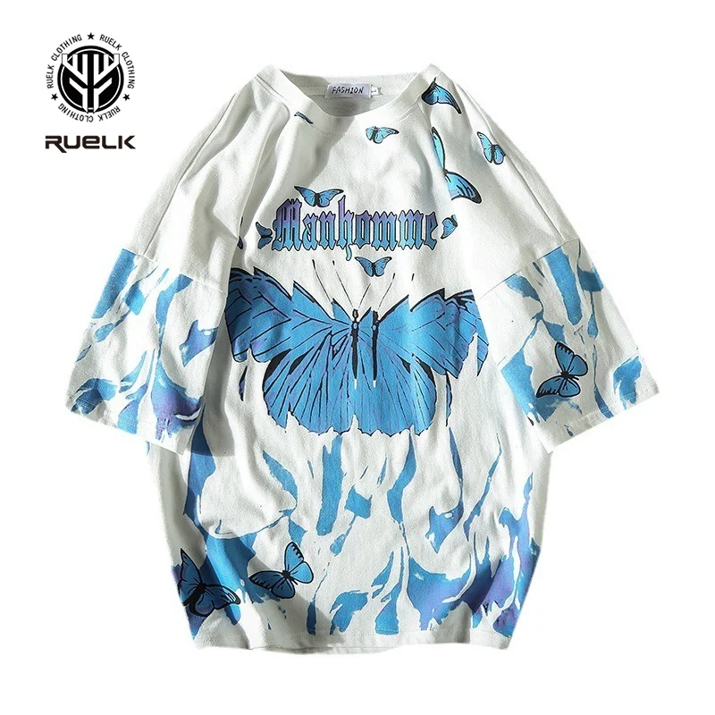 

Blue Butterfly T Shirt Men Summer Fashion Harajuku Hip Hop Short Sleeve Tees Casual Tops Streetwear Oversized Men T Shirts Top