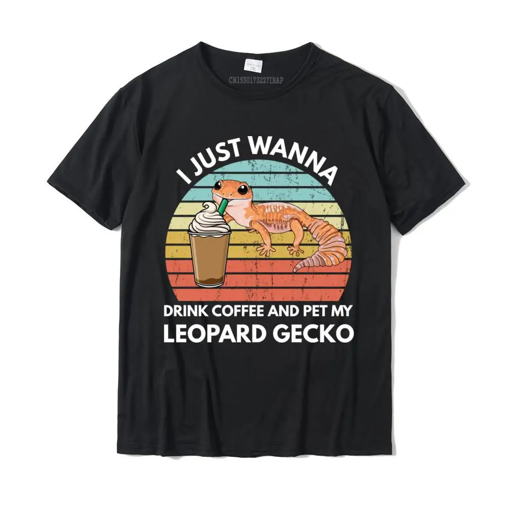 

Leopard Gecko Drinking Coffee Funny Gecko And Coffee Lover Comfortable Tops Shirt For Men Cotton T Shirt Normal Popular