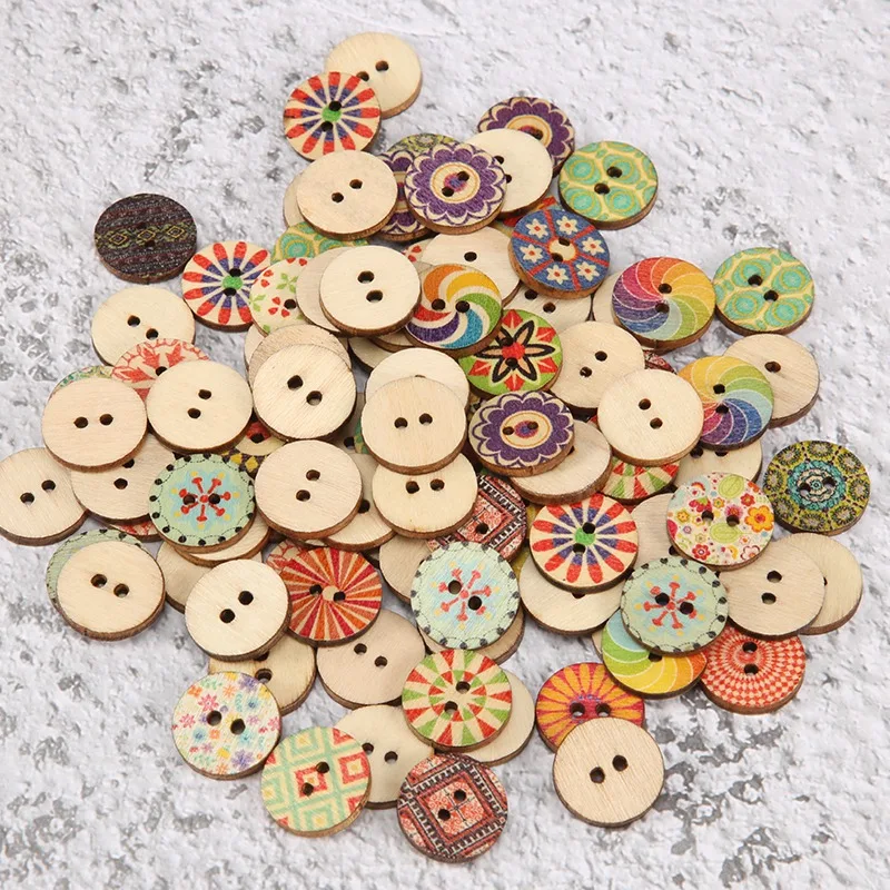 

300Pcs Mixed Round Wooden Colorful Buttons Crafting Buttons With 2 Holes For Arts Knitting Sewing DIY Decoration
