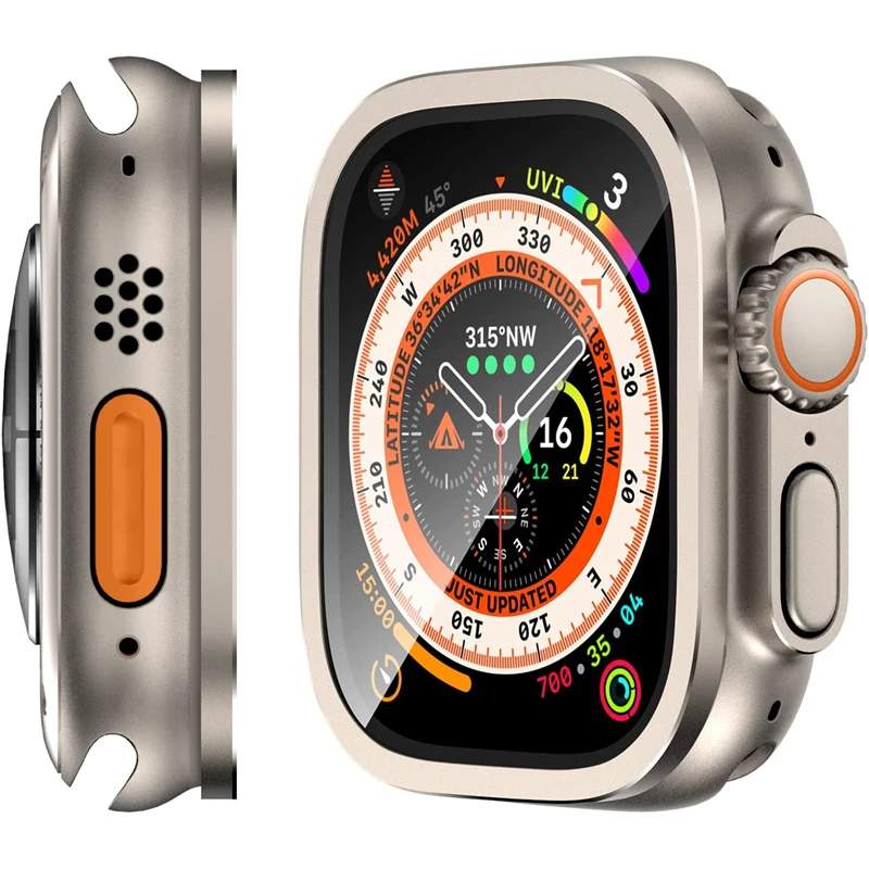

Titanium Alloy Frame + 9H Hadness Glass Watch Screen Protector for Apple Watch Ultra 49mm Full Cover for Apple Watch Series 49mm