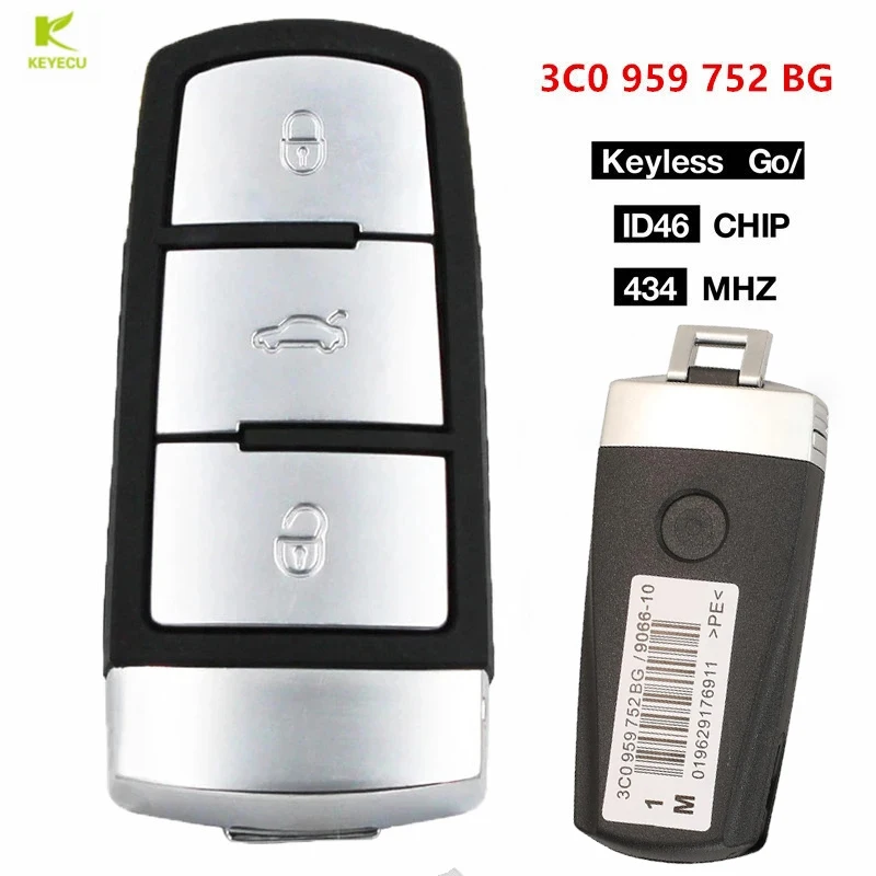 

KEYECU Оригинальный OEM БЕСКЛЮЧЕВОЙ 3-кнопочный умный дистанционный ключ 433 МГц ID46 для Volkswagen B6/CC Magotan /Passat 2009-2013 3C0 959 752 BG