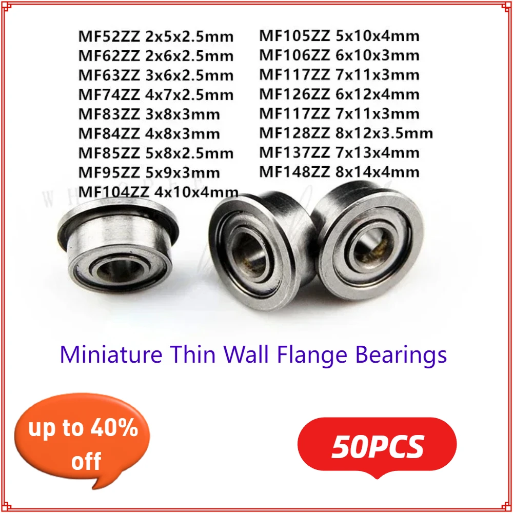 

50 шт. MF52ZZ MF62ZZ MF63ZZ MF74ZZ MF83ZZ MF84ZZ до MF148ZZ миниатюрный фланцевый подшипник тонкостенные металлические экранированные фланцевые подшипники