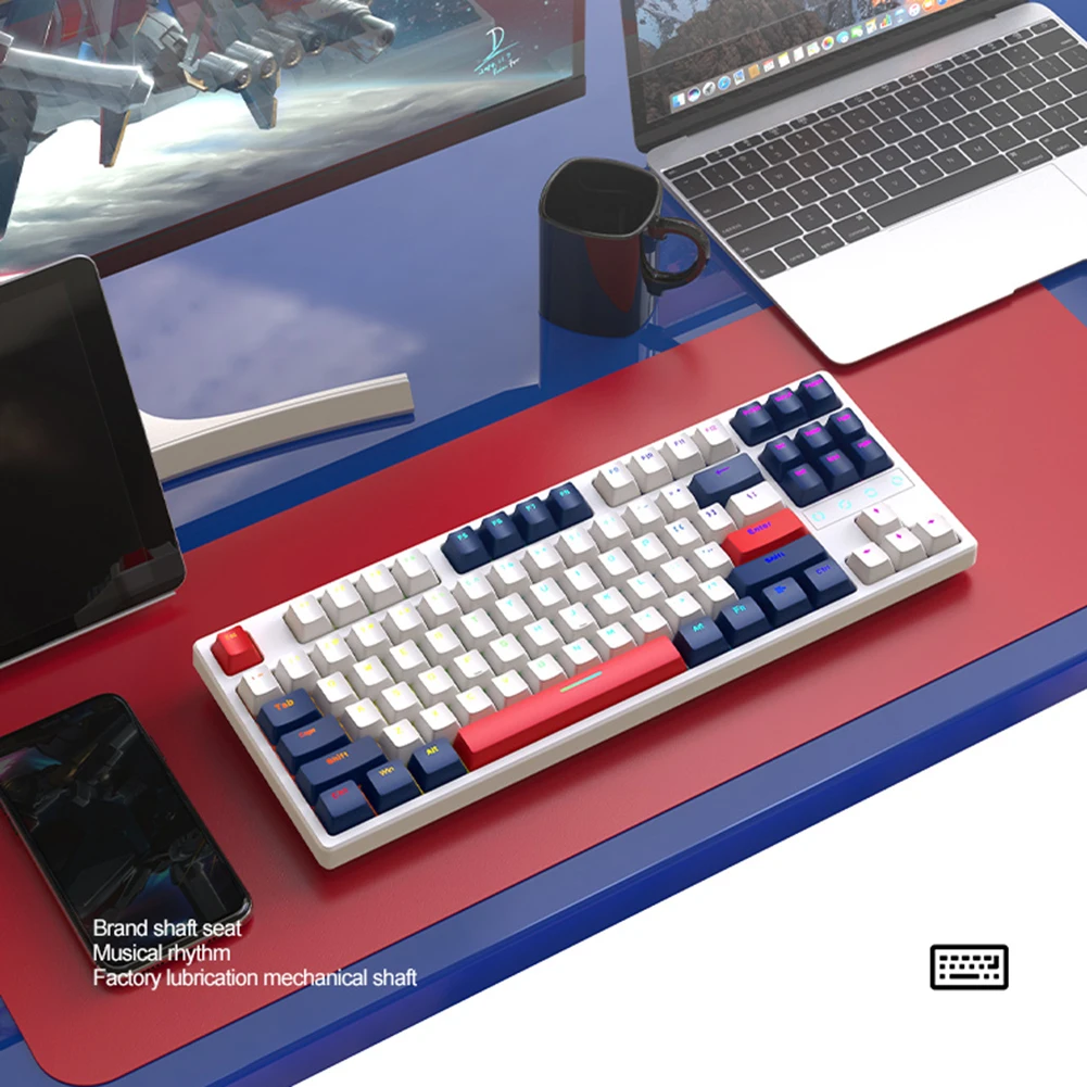 

Клавиатура совместимая с Bluetooth, 87 клавиш, синий/красный переключатель, RGB геймерская механическая клавиатура, USB-зарядка, эргономика для настольного компьютера