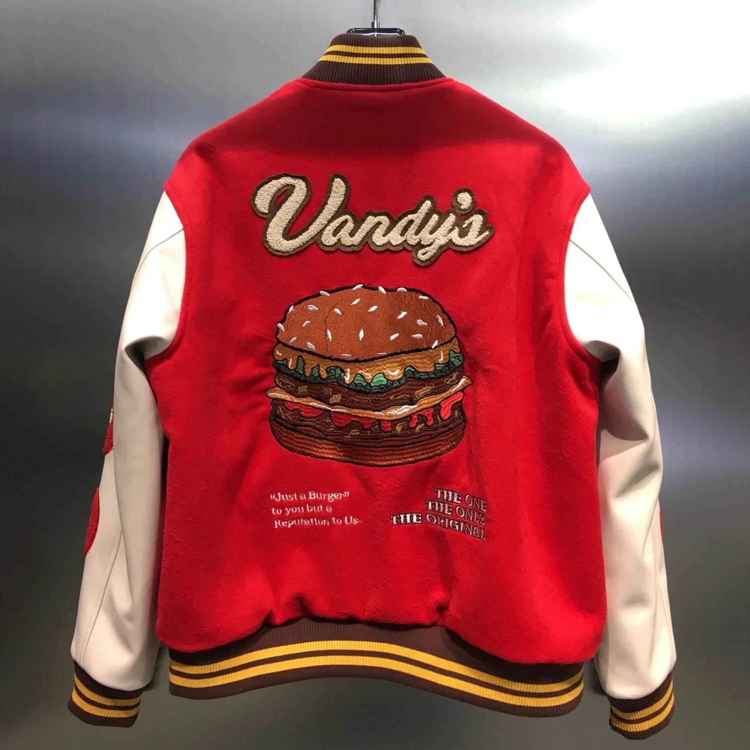 

Varsity Vandythepink high Quality Baseball fashion Jackets Men 1:1 Heavy Fabric couple Clothing PU Leather Bomber Women Coats