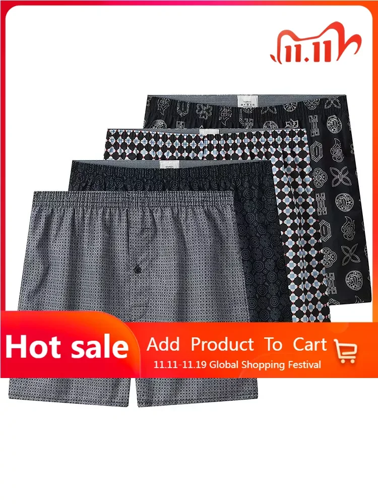 

Men's Arrow Pants Shorts Man Panties Summer Underpants 100% Cotton Loose Breathable Male Stripe Boxers Man Underwear Beach Home