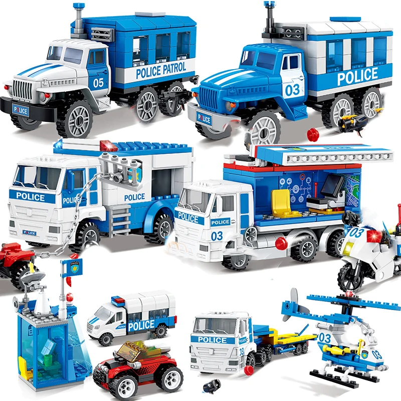 

Building Blocks City Police Chase Truck Car Mobile Prison Heilicopter Motorcycle Kits Kid Toy Children Patrol Station Sets