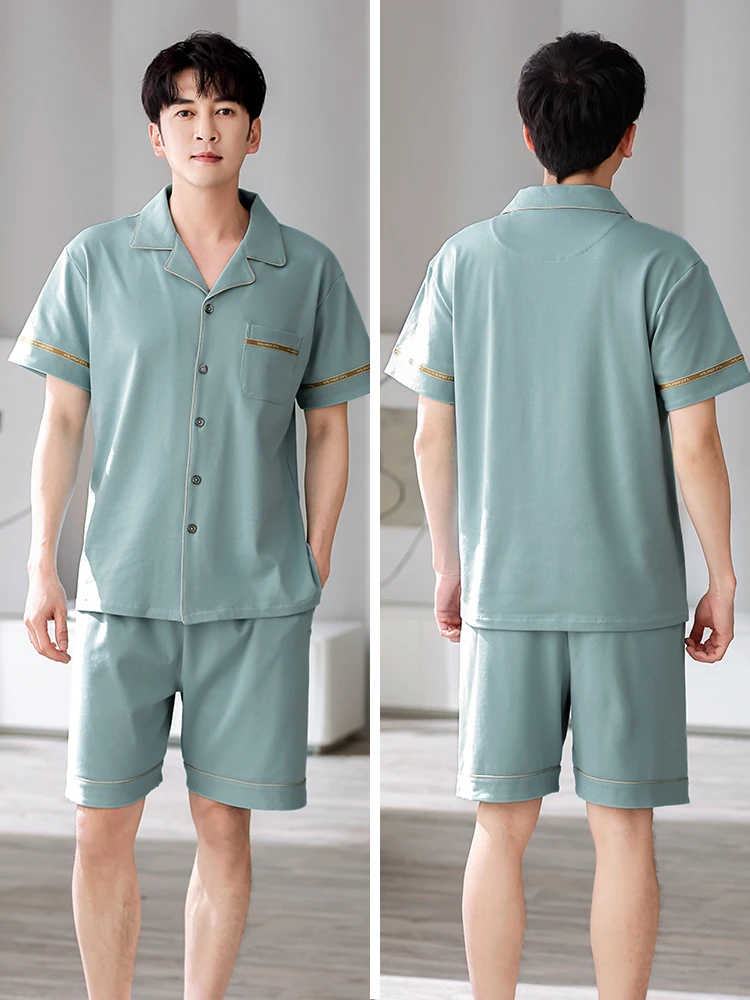 Nanjiren пижамы мужские летние тонкие кардиганы из чистого хлопка повседневные