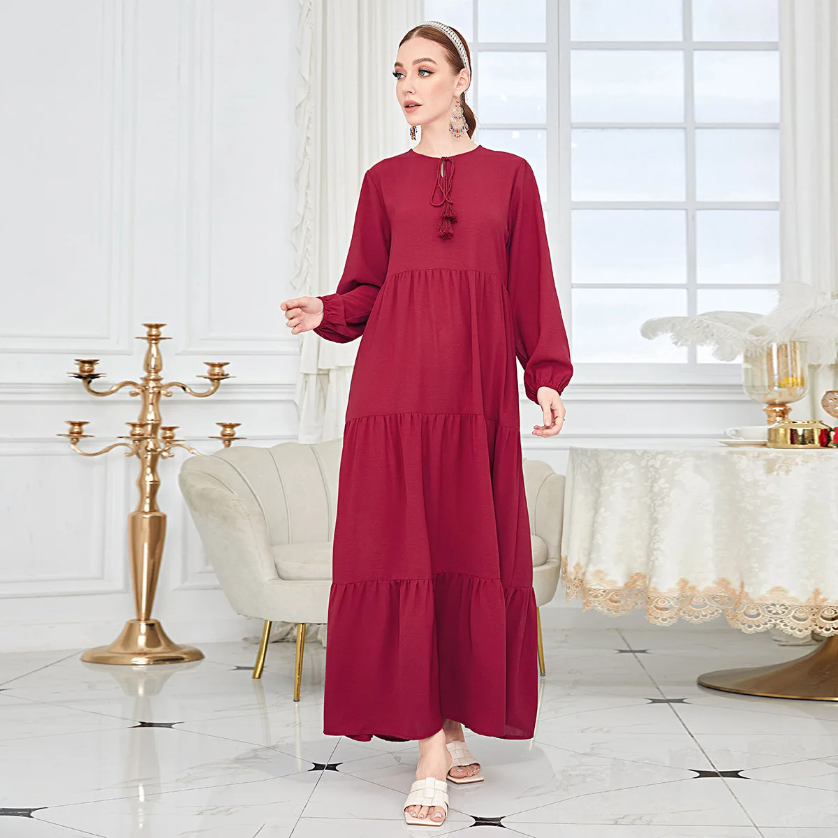 

Muslim Dress Solid Color Robe Casual Abayas Women Dubai Vestido Elegant Ramadan Dresses Eid 2023 Middle East Turkey Dubai