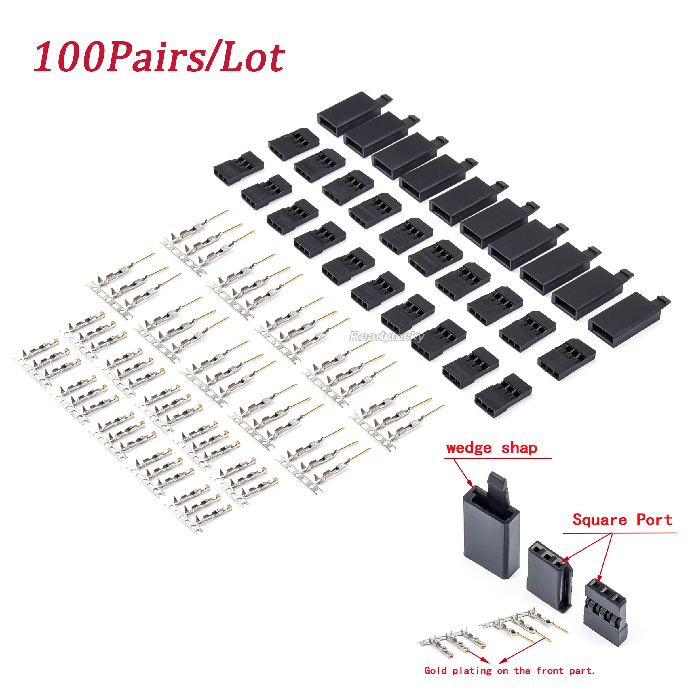 100pairs Servo Receiver Connector Plug with Lock and Male Female Gold Plated terminals Crimp Pin Kit for RC battery