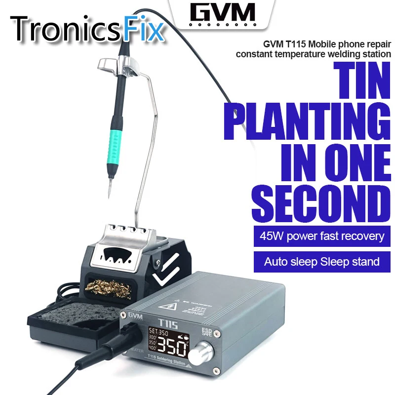 

GVM T115 Precision Constant Temperature Soldering Station LCD Display Automatic Sleep C115 Soldering Iron Tip 1 Second Tin Strip
