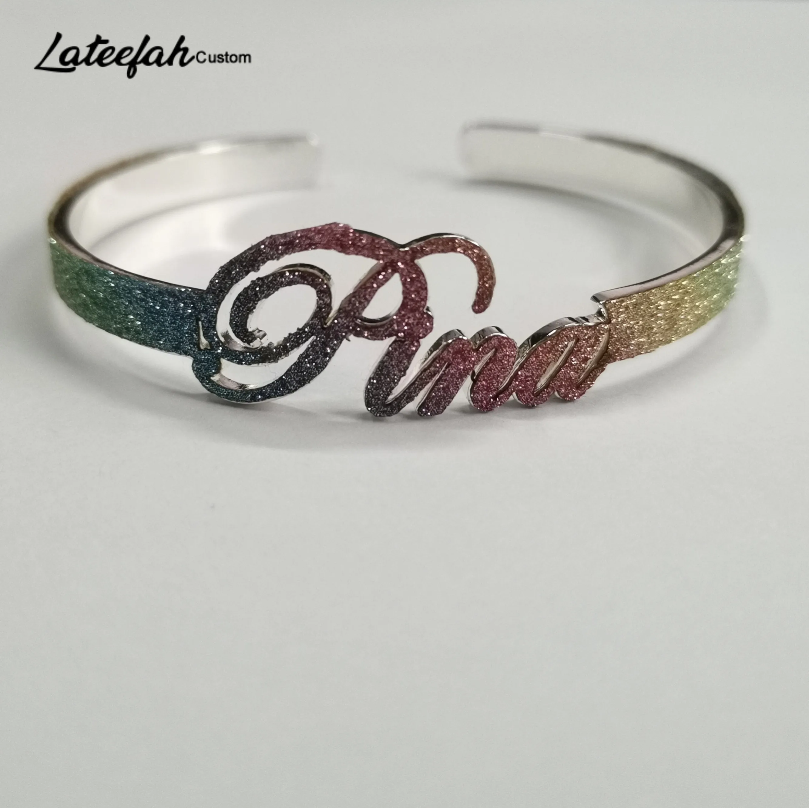 Lateefah Custom Colorful Bracelet Stainless Steel Personalized Men Women Bracelet with Open Design Custom Name Bangles Gifts