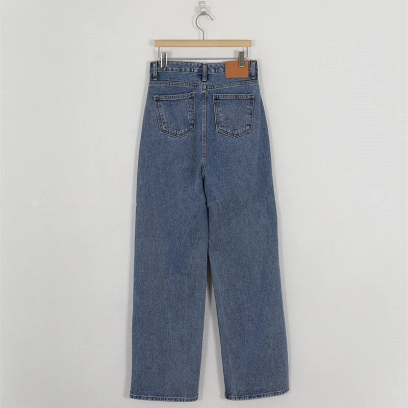 

Chic Inclined Button Ladies Wide Leg Denim Pants Autumn Fashion Loose High Waist Women Jeans Trousers 2021