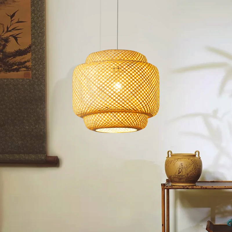 East Style Pendant Light Handmake Bamboo Hanging Lamp for Dining Living Room Chandelier Decor Restaurant Loft Luminaire Lighting