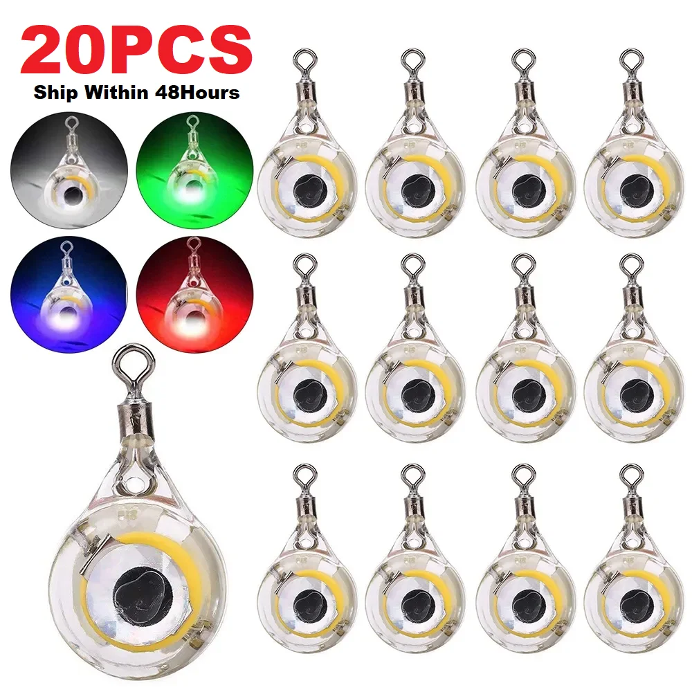 

20Pcs Fishing Lure Light LED Deep Drop Underwater Eye Shape Fishing Squid Fishing Baits Luminous Lures for Attracting Fish Tools