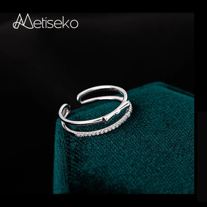 

Metiseko Real 925 Sterling Silver Bow-Knot Double Layers Ring Cubic Zirconias Ring Open Adjustable Size for Women Gift Engagemen