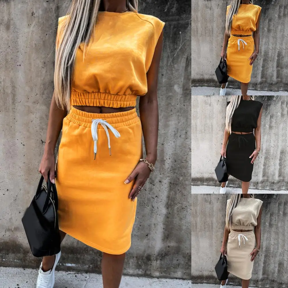 

High Elastic Lightweight Sleeveless Slim Women Vest Skirt Set for Work