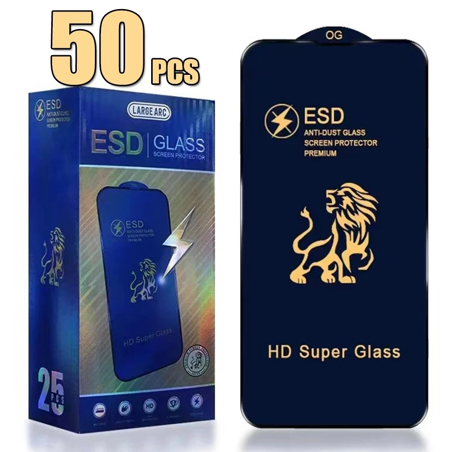50pcs Anti Static Screen Protector ESD 9H Full Cover Anti Dust Tempered Glass For iPhone 14 13 Pro Max 12 11 Pro XS XR 7 8 Plus