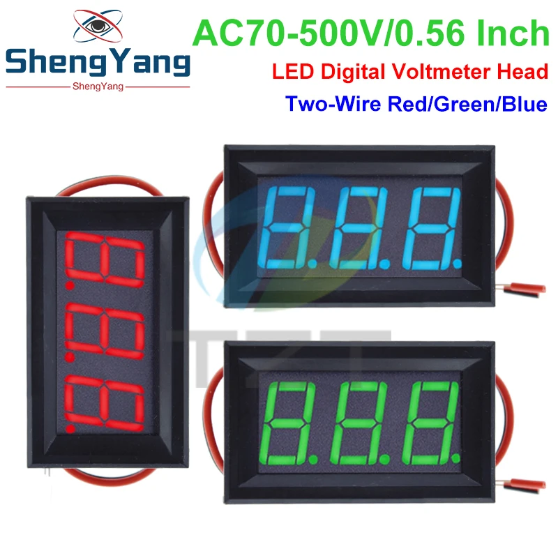 Цифровой вольтметр, измеритель напряжения с светодиодный мя проводами, красный, зеленый, синий, дисплей, 70-500 В переменного тока, 0,56 дюйма, 110 В, 220 В, «сделай сам»