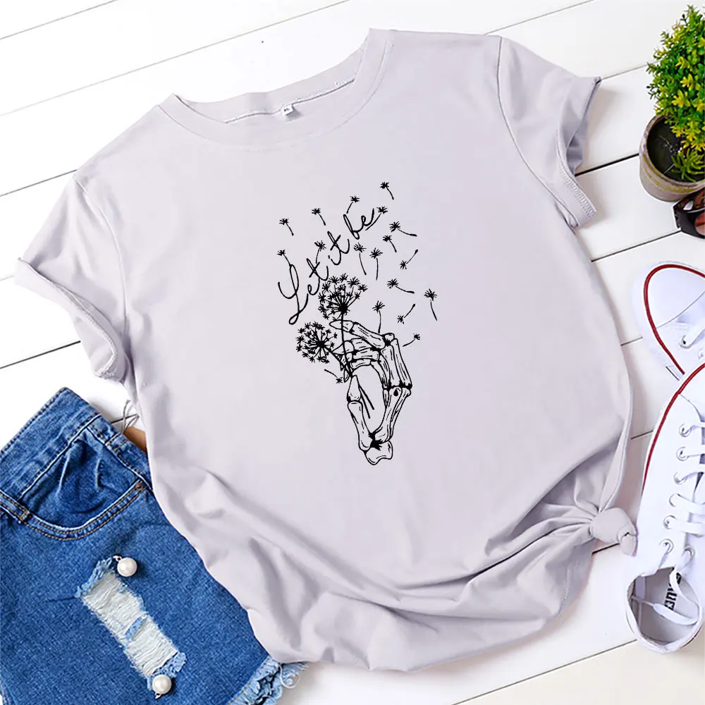 Летняя Хлопковая женская футболка 5XL с принтом одуванчика коротким рукавом и