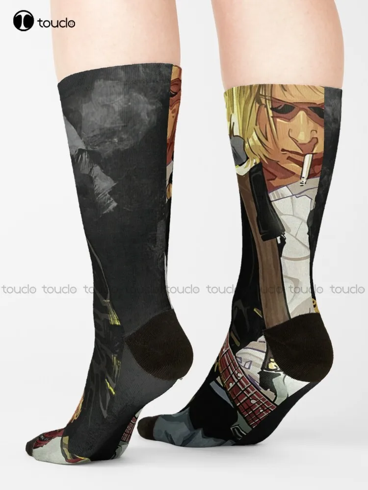 

Kurtcobain Playing Guitar Socks Purple Socks Harajuku Personalized Custom Unisex Adult Teen Youth Socks 360° Digital Print Retro