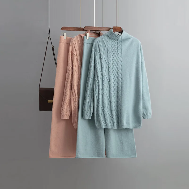 ELIJOIN autumn and winter Europe plus size turtleneck suit 2022 fashion new gentle wind sweater two-piece solid color knitting