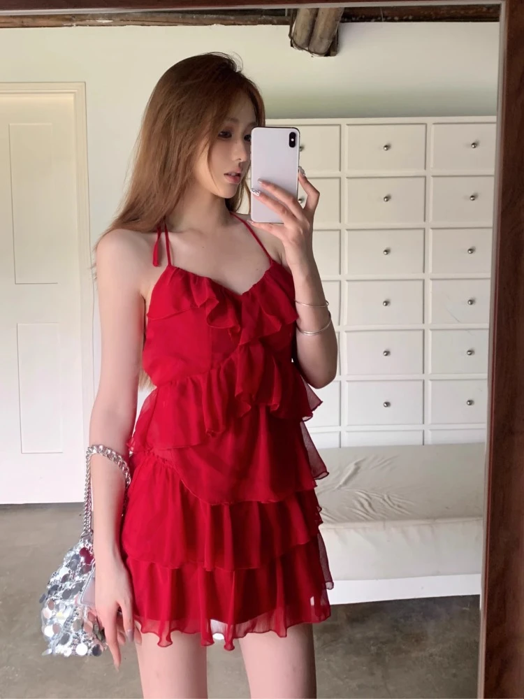 Ezgaga вечерние мини-платья женские сексуальные без рукавов с оборками тонкий