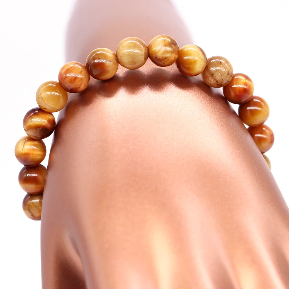 Браслет из натурального золотого камня тигрового глаза для женщин и мужчин