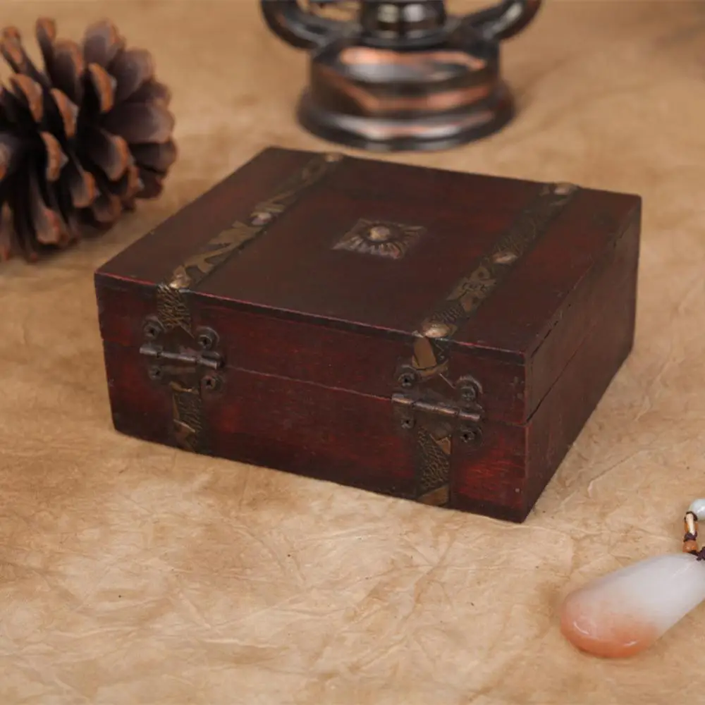 

Retro Wooden Lock Catch Jewelry Gift Storage Box Container Sundries Organizer