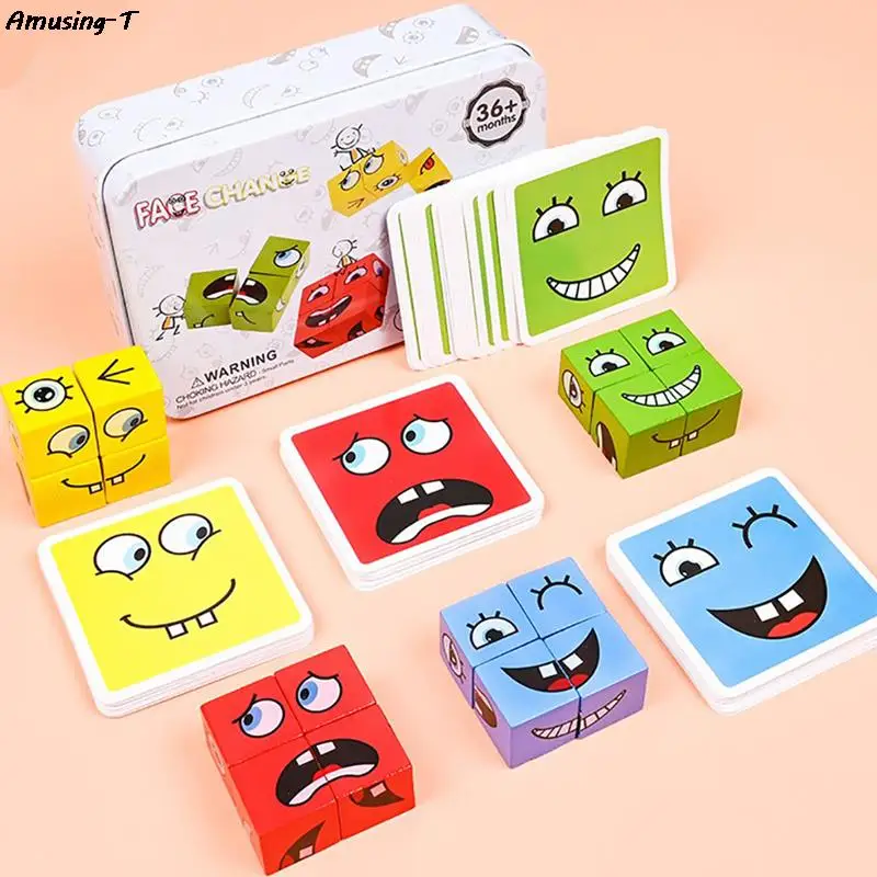 

Строительные блоки мультяшный куб Face Emotion Chang настольная игра деревянная головоломка Монтессори игрушка беспокойство игрушки для снятия ст...