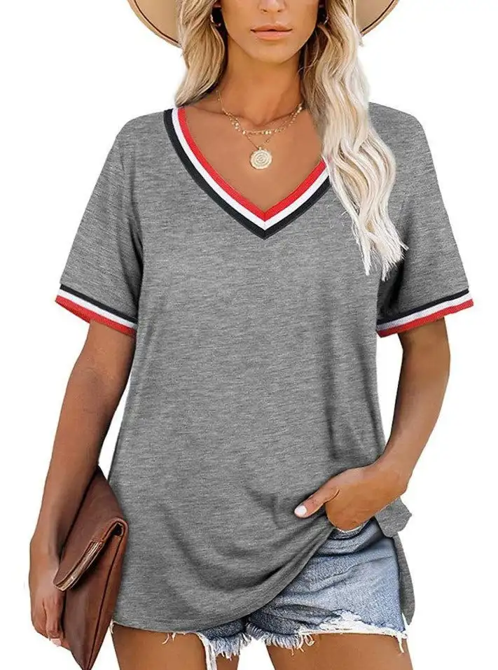 

Женская футболка с коротким рукавом и V-образным вырезом