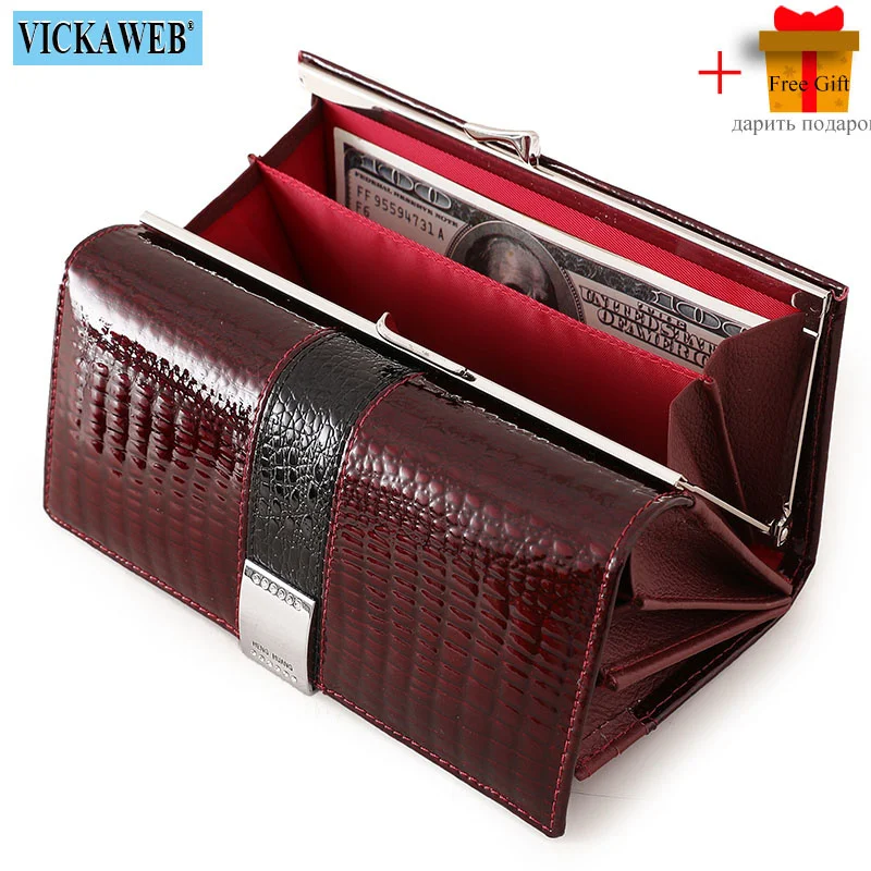 

Free Gift 2023 New Diamonds Women's Patent Leather Wallet Long Fashion Patchwork Money Bag Ladies Purse Card Holder AE207-1