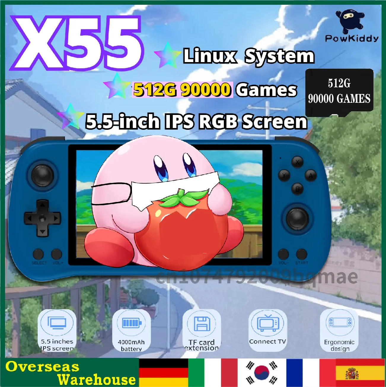 

Игровая консоль POWKIDDY X55 в стиле ретро, 5,5 дюйма, IPS-экран, Linux, с открытым исходным кодом, RK3566, поддержка двух TF-карт, 144 ГБ, 30000