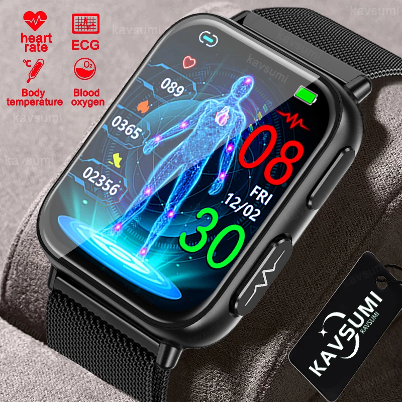 

New ECG Men Smart Watch Non-invasive Blood-Glucose Blood Pressure Dynamic Heart Rate Wireless Charging Sport Women Smart Watch