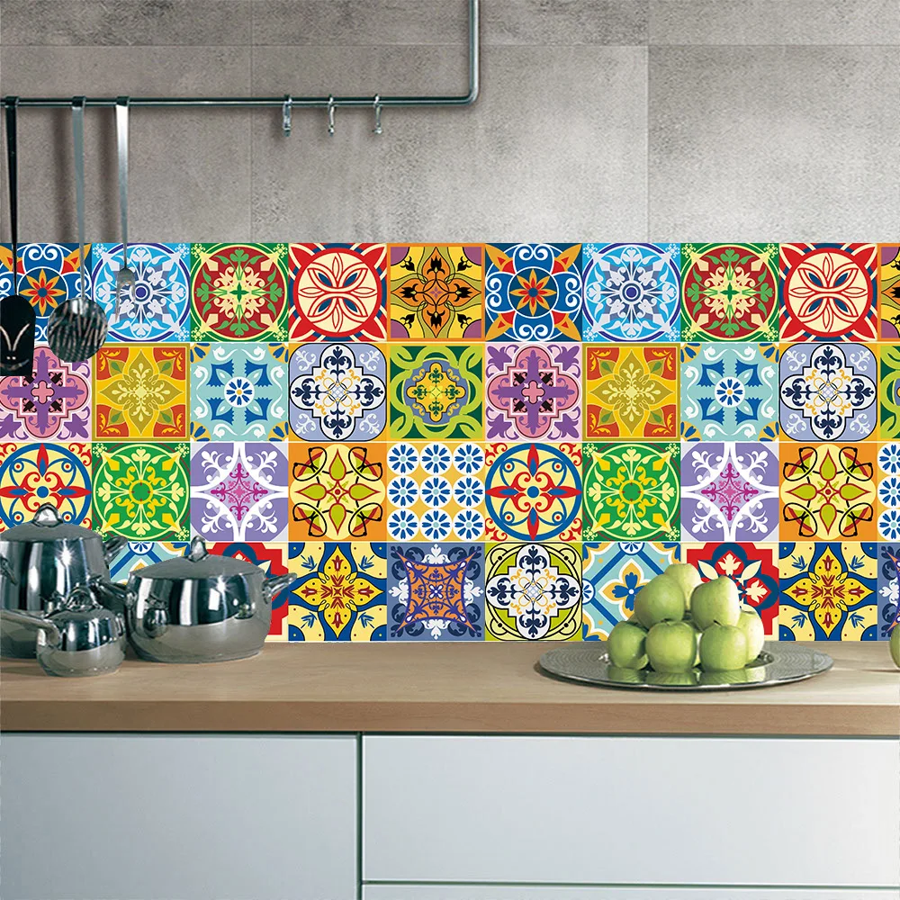 

Colorful Pattern Ceramic Tiles Wall Sticker Tables Bathroom Kitchen Home Decor Wall Decals Waterproof Peel & Stick PVC Art Mural