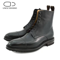 uncle saviano black winter mens boots shoes add velvet fashion warm work boots best designer genuine leather handmand shoes men