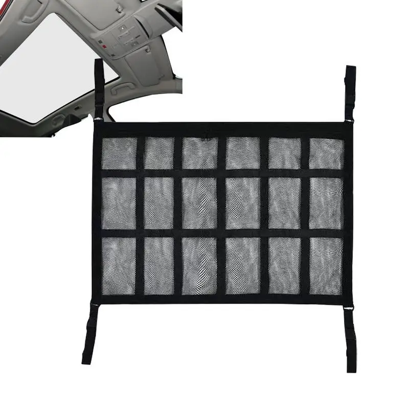 

Сетка для хранения на потолок автомобиля, Модернизированная сумка для хранения на крышу кроссовера, кемпинга, сумка для хранения на молнии 90*65 см с пряжкой для продуктов, детских принадлежностей