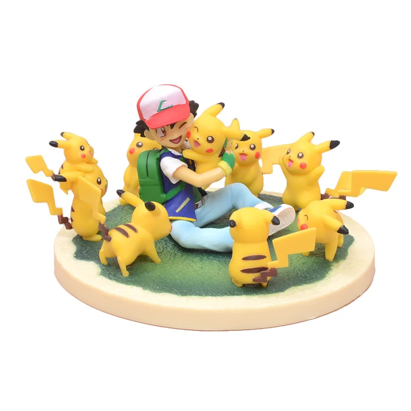 

Cartoon Anime Pokémon Figure Kawaii Ash Ketchum Pikachu Scene Pokemon Action Figure Collection Model Doll Car Ornaments Kid Gift
