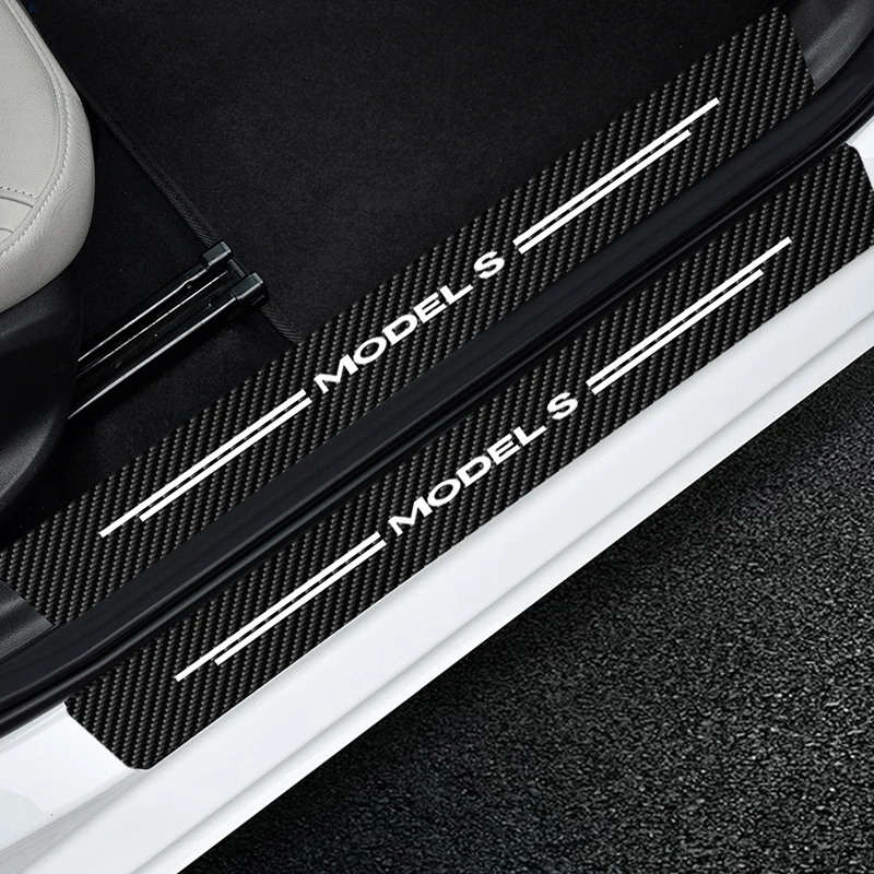 

Car Scuff Plate Door Sill Protective Sticker For Tesla Model S 2022 2021 2020 2019 2018 Car Threshold Decor Carbon Fiber Decals