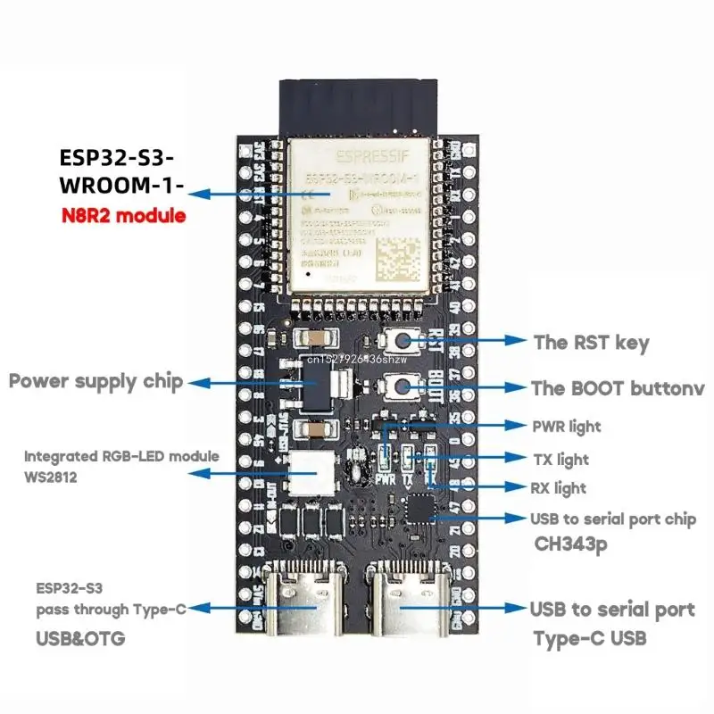 Современная макетная плата ESP32 S3 N8R2 WiFi BLE 5.0 для беспроводных приложений.